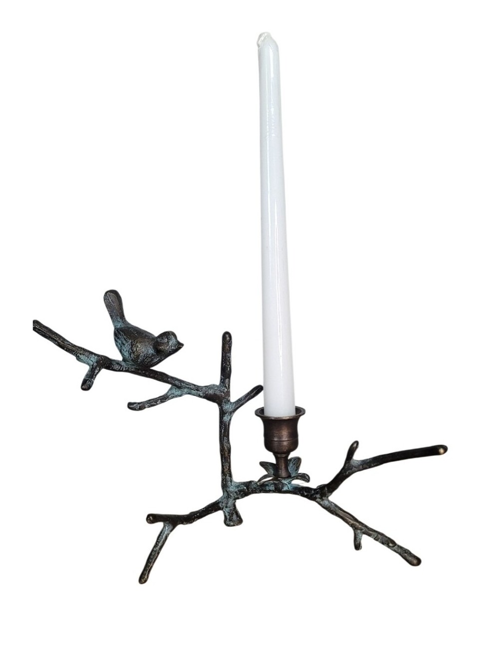 Decorative Bird Branch Candle Holder - Bronze/Patina
